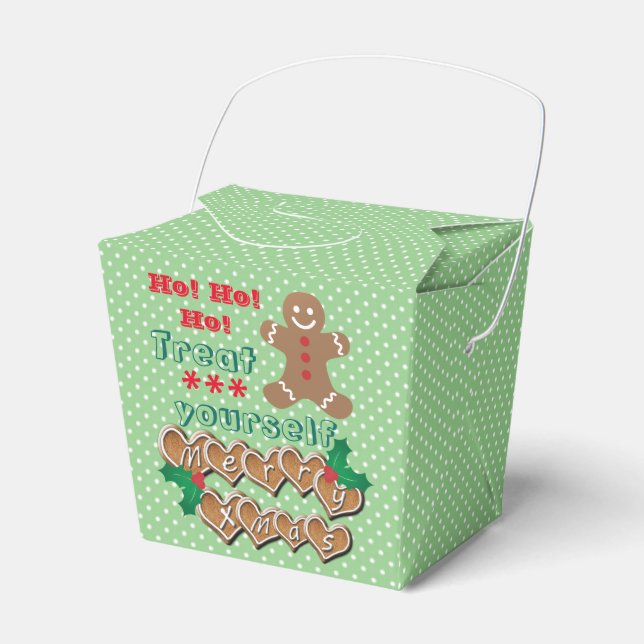 "Treat Yourself" Christmas Gingerbread and Dots Favor Boxes (Front Side)