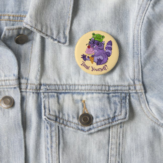 Treat Yourself, Purple Raccoon with Icecream Button