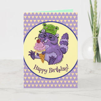 Treat Yourself, Purple Raccoon with Icecream Card