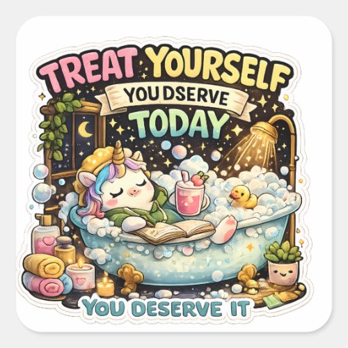 Treat Yourself Unicorn Sticker | Cute Self Care