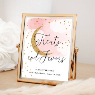 Treats and Favors Pink Gold Moon Baby Shower Table Poster