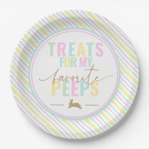 Treats For My Peeps Easter Bunny Pastel Stripe Paper Plates