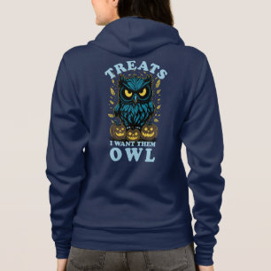 Treats I Want Them Owl   Halloween Hoodie