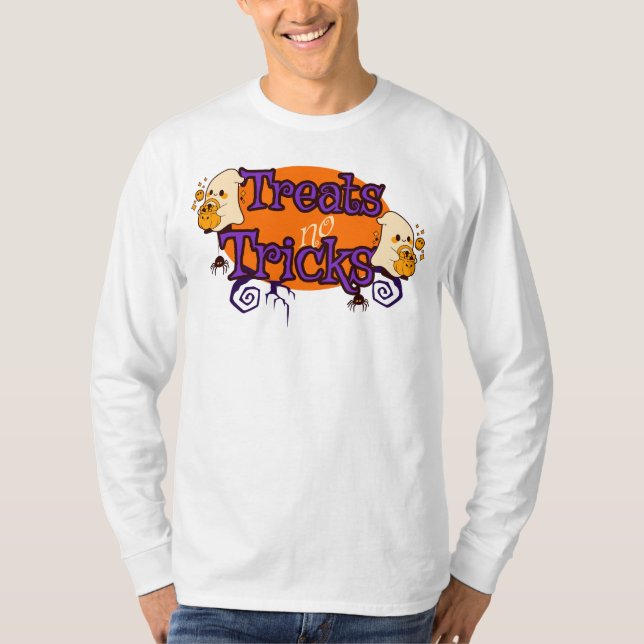 Treats No Tricks For Halloween Ghosts T-Shirt (Front)
