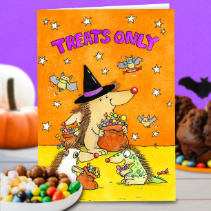 Treats Only - Cute Halloween Hedgehogs Card
