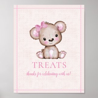 Treats Table Cute Girl Bear Baby Shower Poster