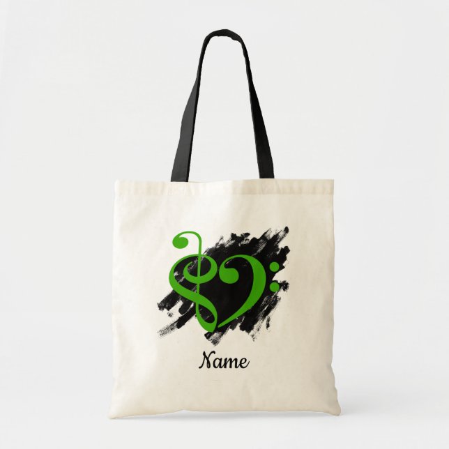 Treble and Bass Clef Heart Green Customizable Tote Bag (Front)