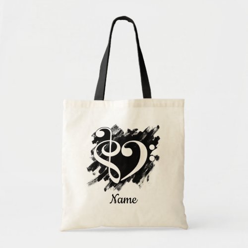 Treble and Bass Clef Heart on Grunge Bassist Customizable Tote Bag