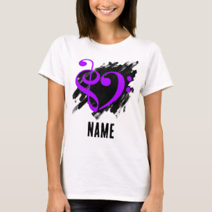 Treble and Bass Clef Heart Purple Customizable T-Shirt
