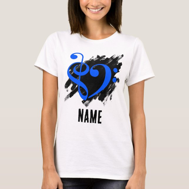 Treble and Bass Clef Heart Royal Blue Customizable T-Shirt (Front)