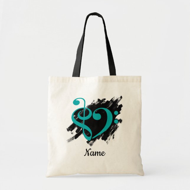 Treble and Bass Clef Heart Turquoise Customizable Tote Bag (Front)