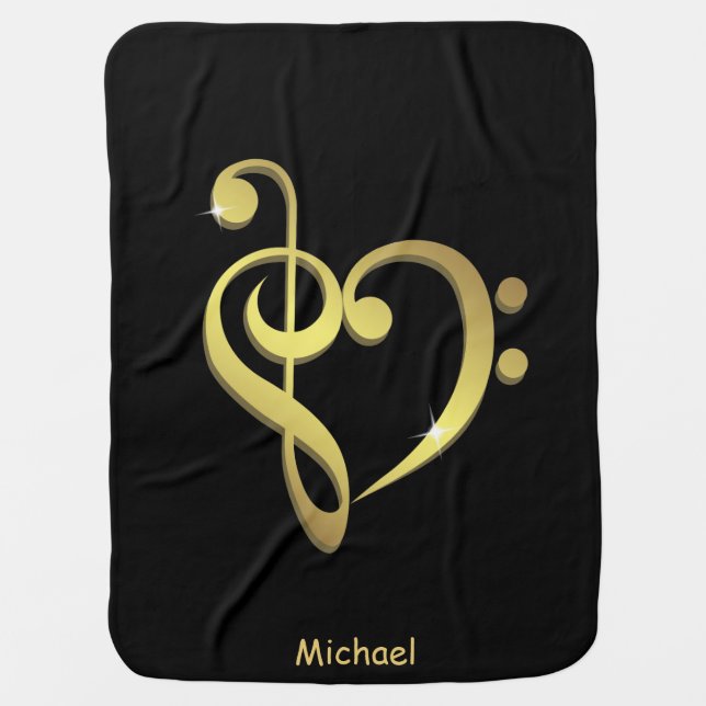 Treble and bass clef music heart love name baby swaddle blanket (Front)