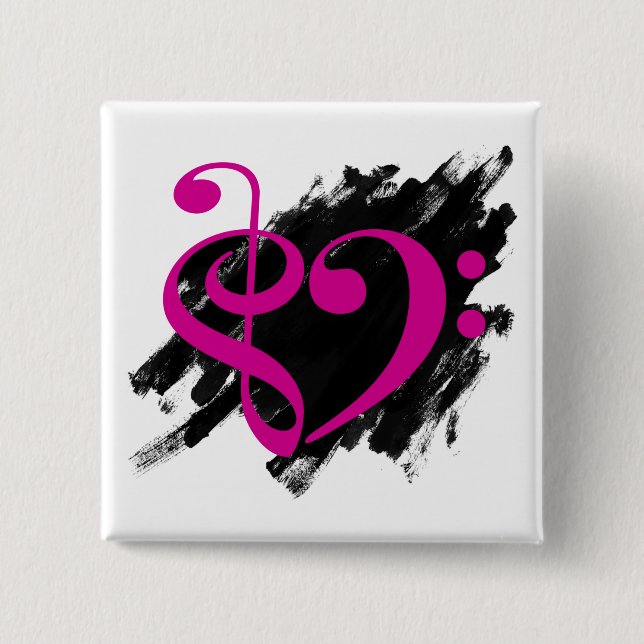 Treble and Bass Clef Musical Heart Fuchsia Button (Front)