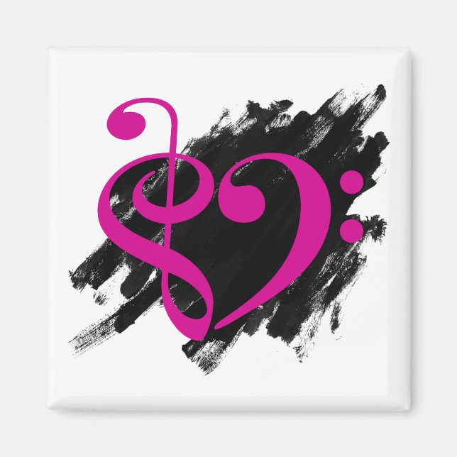 Treble and Bass Clef Musical Heart Fuchsia Magnet (Front)