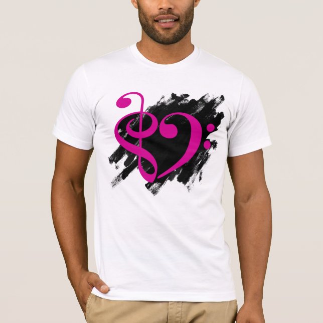 Treble and Bass Clef Musical Heart Fuchsia T-Shirt (Front)