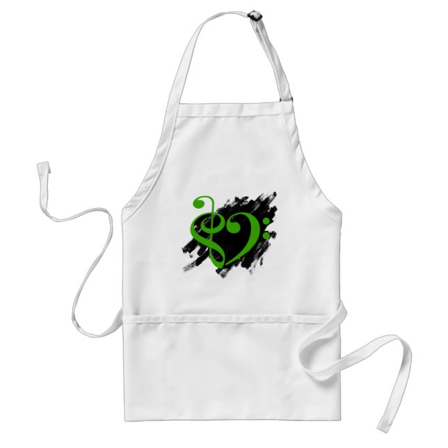 Treble and Bass Clef Musical Heart Green Adult Apron (Front)