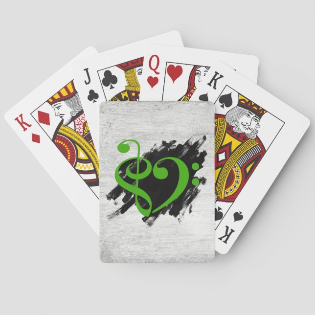 Treble and Bass Clef Musical Heart Green Poker Cards (Back)
