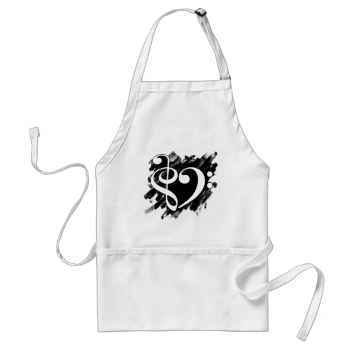 Treble and Bass Clef Musical Heart on Grunge Bassist Adult Apron