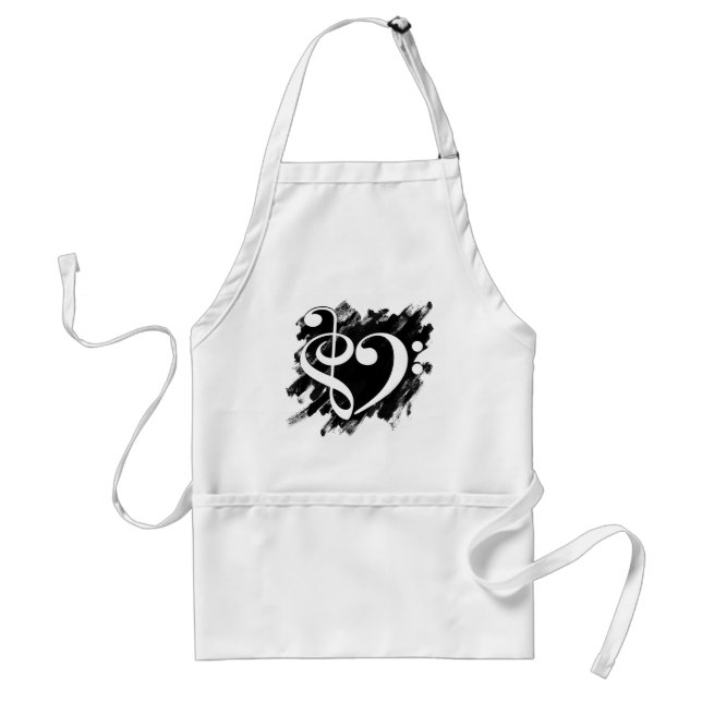 Treble and Bass Clef Musical Heart on Grunge Adult Apron (Front)