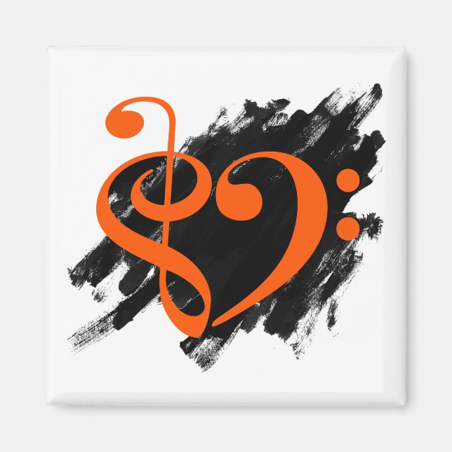 Treble and Bass Clef Musical Heart Orange Magnet (Front)