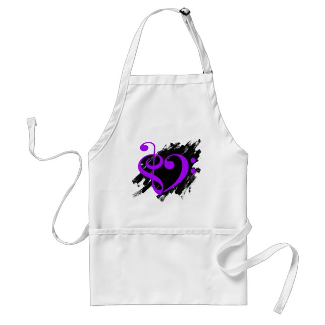 Treble and Bass Clef Musical Heart Purple Adult Apron (Front)
