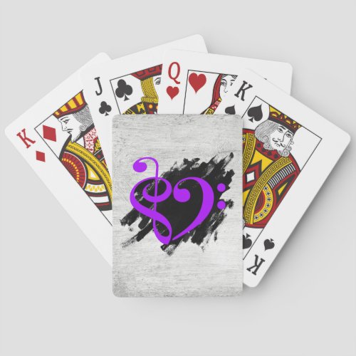 Treble and Bass Clef Musical Heart Purple on Grunge Bassist Poker Cards