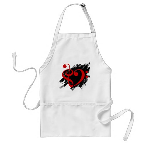 Treble and Bass Clef Musical Heart Red on Grunge Bassist Adult Apron