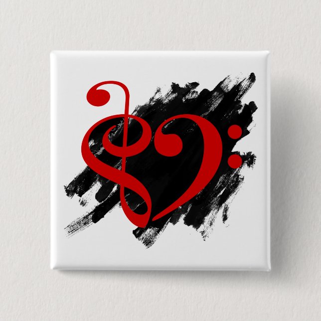 Treble and Bass Clef Musical Heart Red Button (Front)