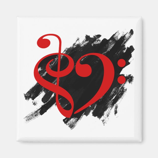 Treble and Bass Clef Musical Heart Red Magnet (Front)