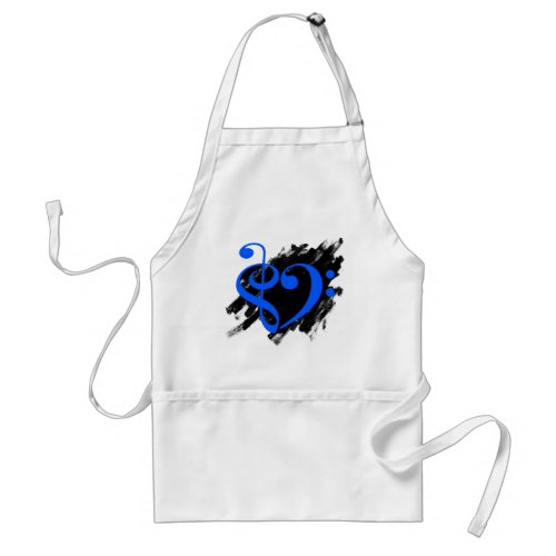 Treble and Bass Clef Musical Heart Royal Blue on Grunge Bassist Adult Apron