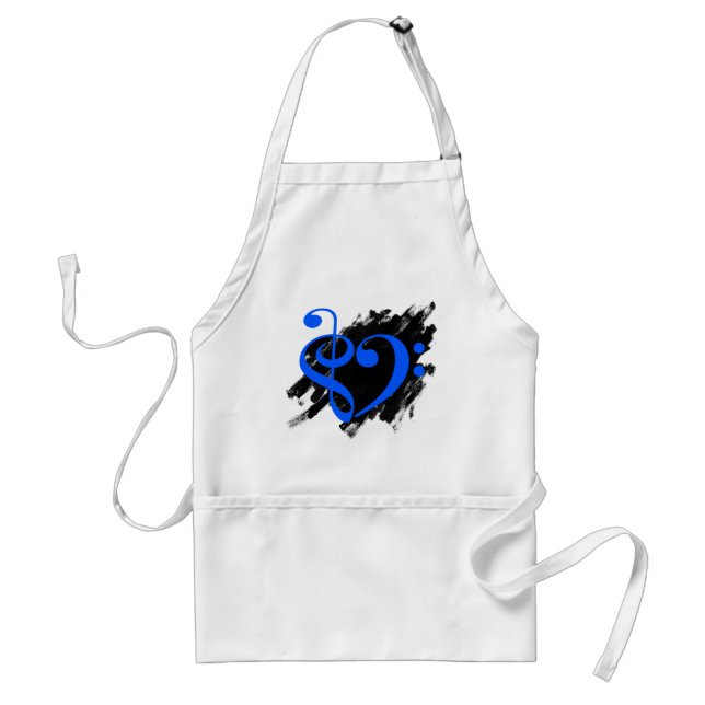 Treble and Bass Clef Musical Heart Royal Blue Adult Apron (Front)