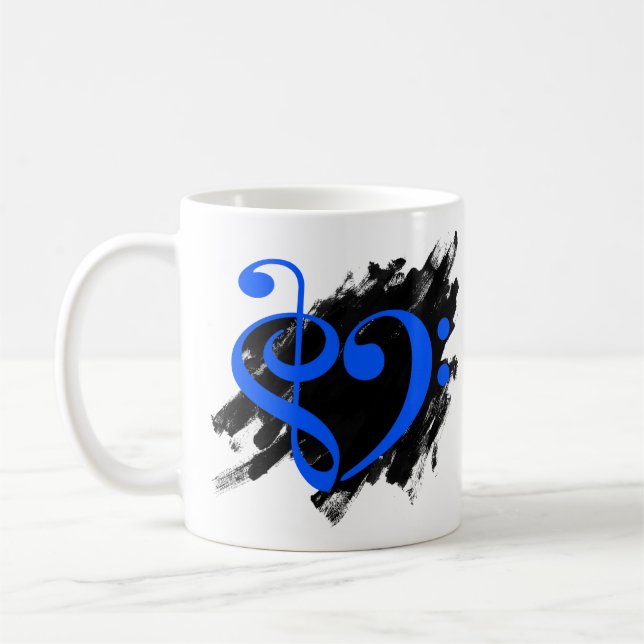 Treble and Bass Clef Musical Heart Royal Blue Coffee Mug (Left)