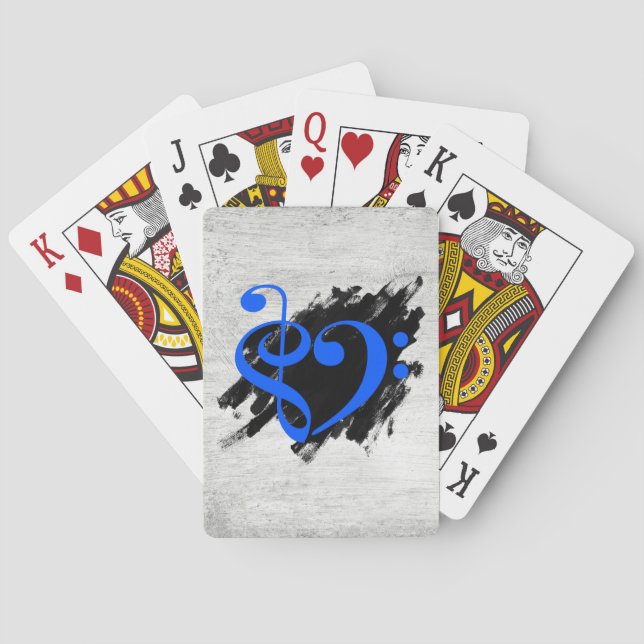 Treble and Bass Clef Musical Heart Royal Blue Poker Cards (Back)
