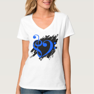 Treble and Bass Clef Musical Heart Royal Blue T-Shirt