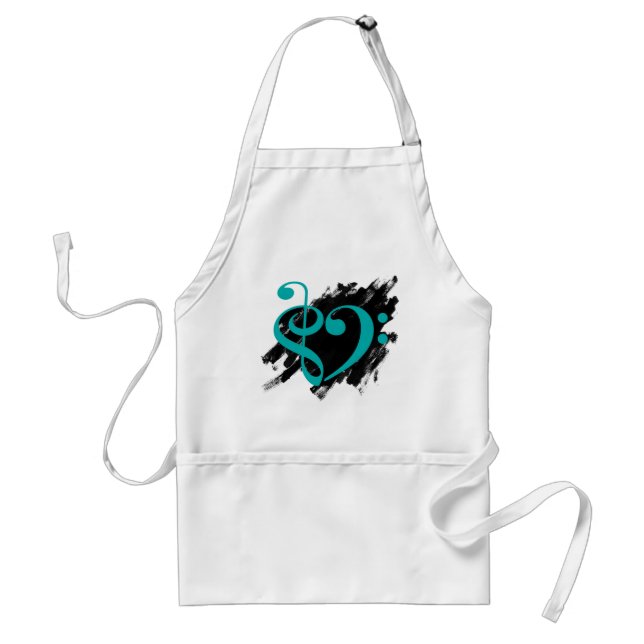 Treble and Bass Clef Musical Heart Turquoise Adult Apron (Front)