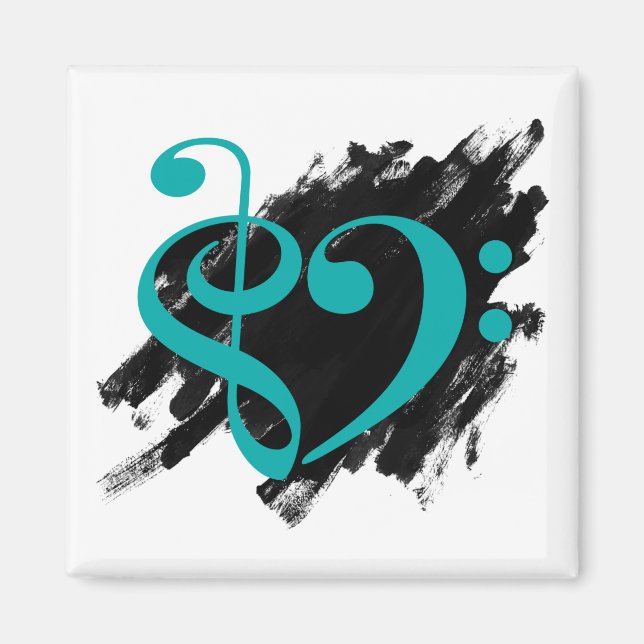 Treble and Bass Clef Musical Heart Turquoise Magnet (Front)