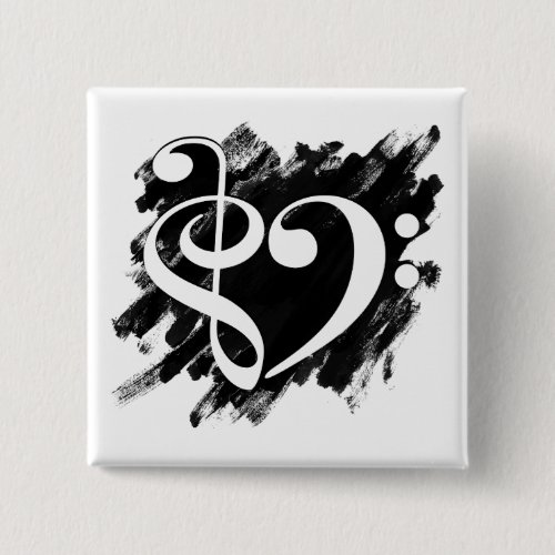 Treble and Bass Clef Musical Heart on Grunge Bassist Square Button