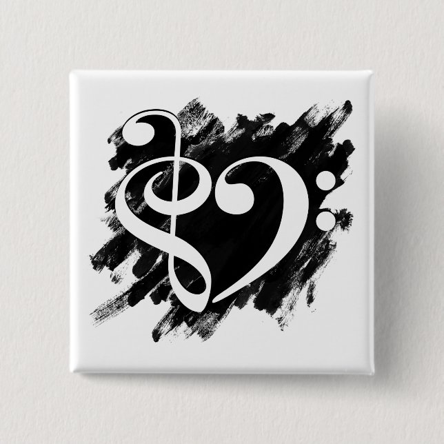 Treble and Bass Clef Musical Heart White Button (Front)