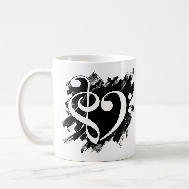 Treble and Bass Clef Musical Heart White Coffee Mug (Left)