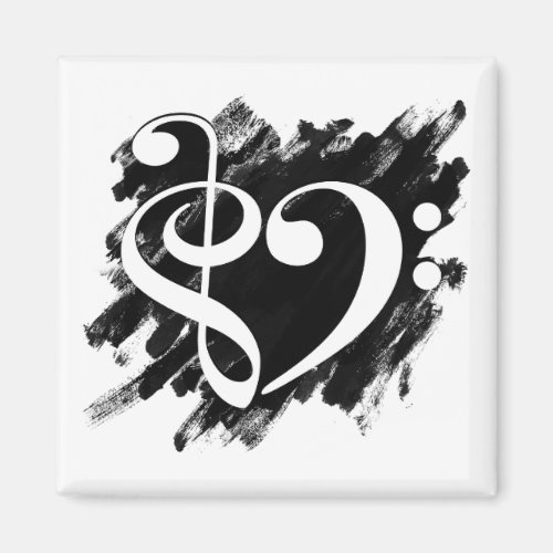 Treble and Bass Clef Musical Heart on Grunge Bassist Square Magnet
