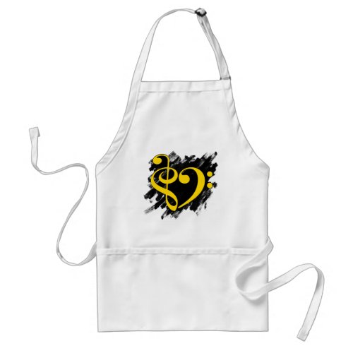 Treble and Bass Clef Musical Heart Yellow on Grunge Bassist Adult Apron
