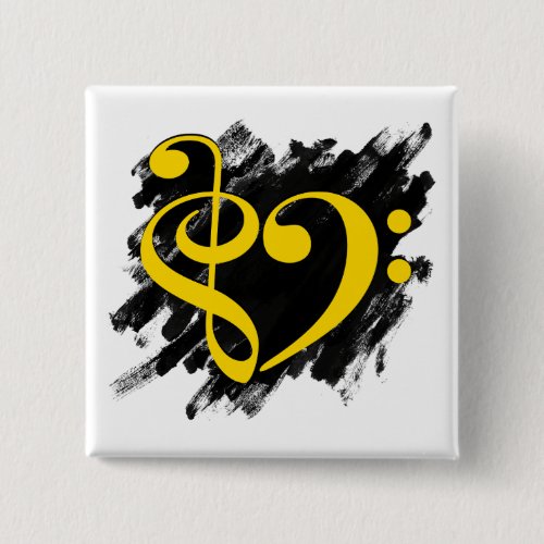 Treble and Bass Clef Musical Heart on Grunge Bassist Square Button