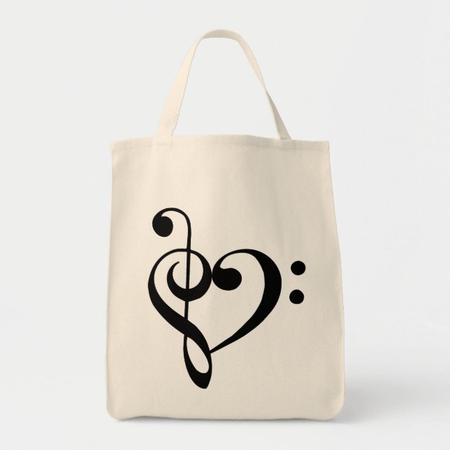 Treble and Bass Clefs Heart (black) Bag (Front)
