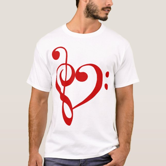 Treble and Bass Clefs Heart (red) T-Shirt (Front)
