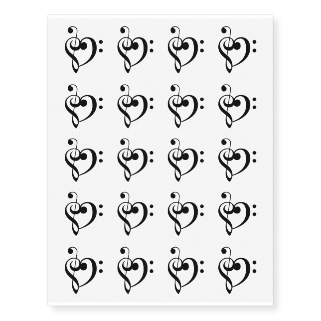 Treble Bass Clef Heart Temporary Tattoos (Front)