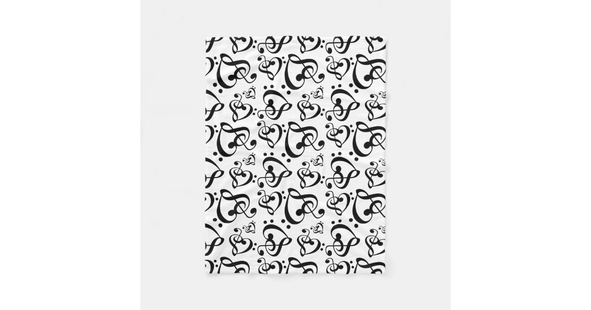 Treble Bass Clef Hearts Music Notes Pattern Fleece Blanket