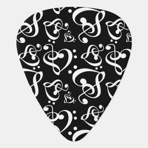 Treble Bass Clef Hearts Music Notes Pattern Guitar Pick