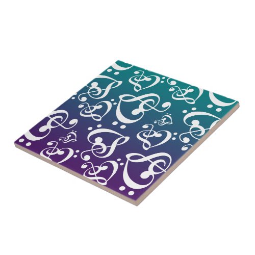 Treble Bass Clef Hearts Music Notes Pattern Tile