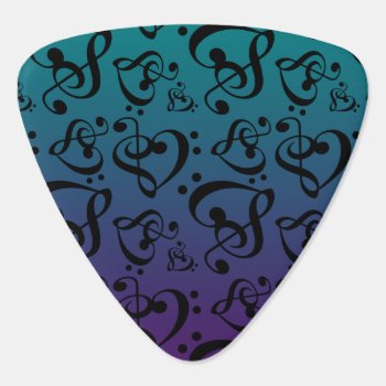 Treble Bass Clef Hearts Music Notes Teal Purple Guitar Pick by macdesigns2 at Zazzle
