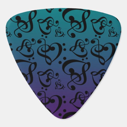 Treble Bass Clef Hearts Music Notes Teal Purple Guitar Pick